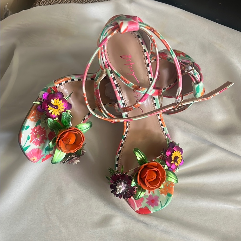 Betsey Johnson Pink and Orange Floral Sandals news